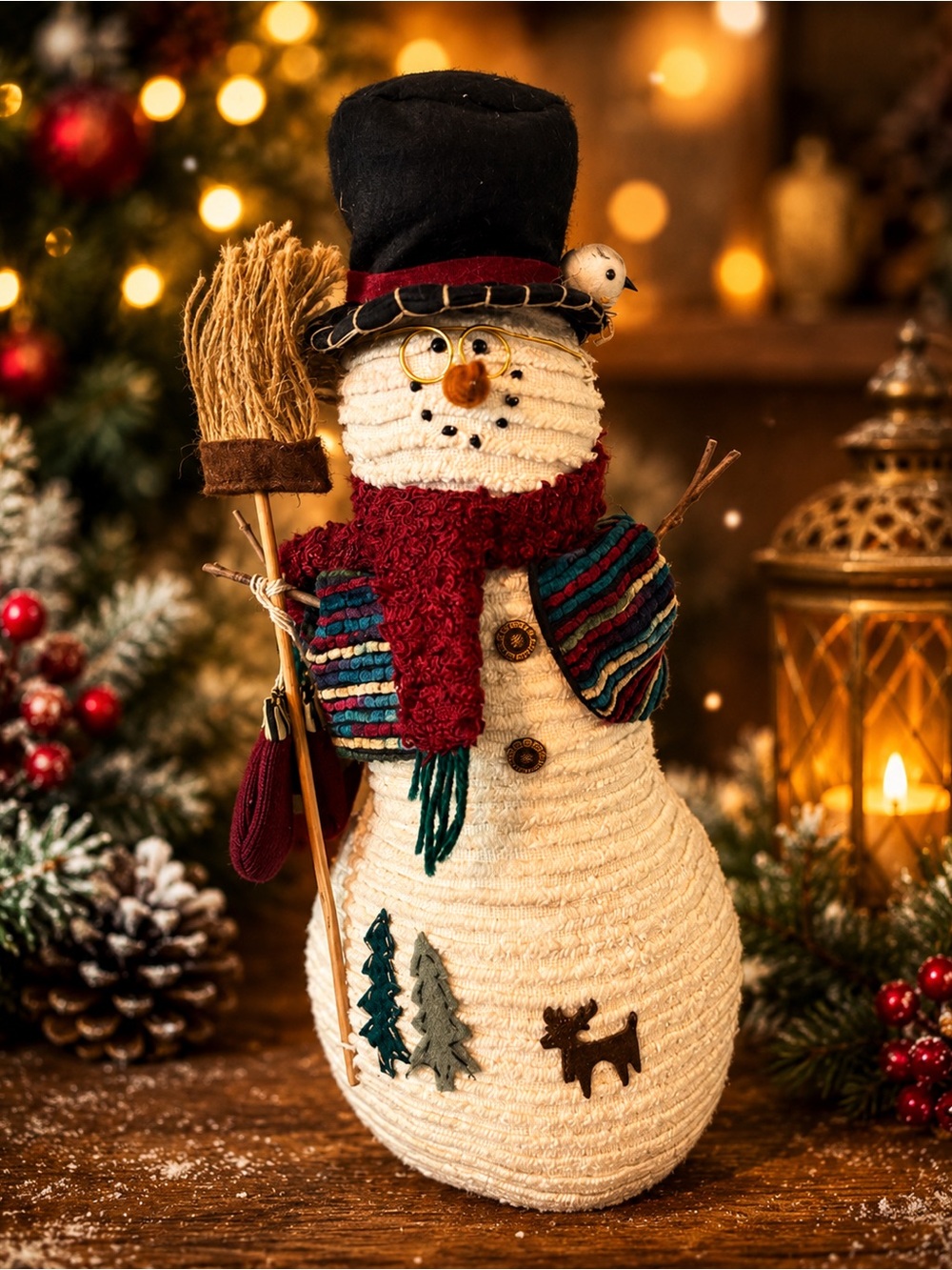 Primitive Country Snowman Christmas Decor Figure 17” Rustic Winter Shelf Sitter